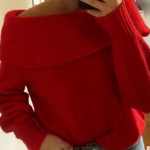 H&M Vibrant Red Off-Shoulder Sweater